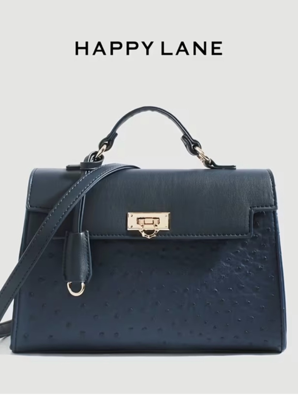 Royal Blue Ostrich Emboss Satchel Crossbody Bag Gold Lock Top Handle NIP